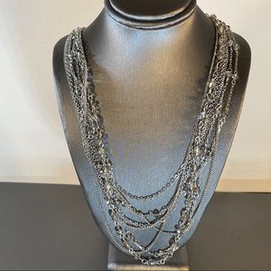 Ann Taylor Silver Crystal Multi-strand Necklace